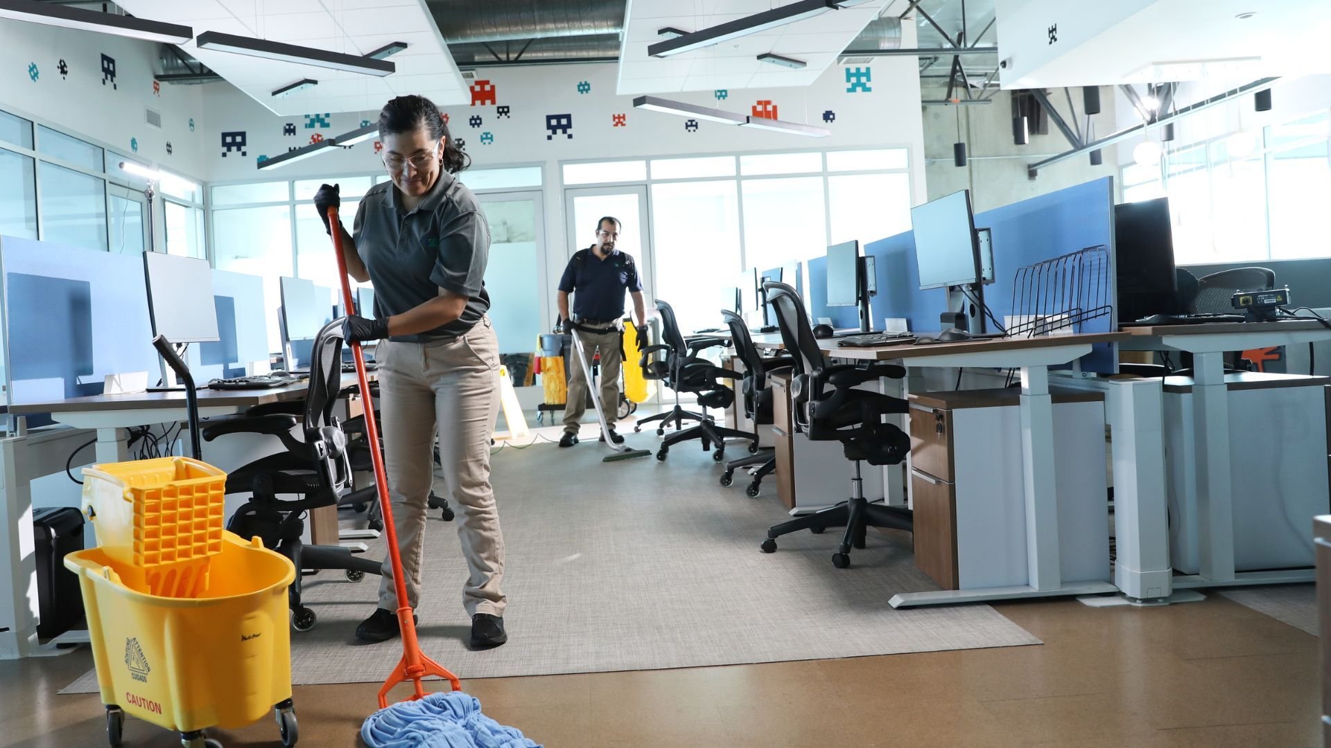janitor cleaning workspace 