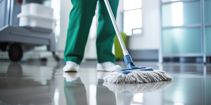 Healthcare facility cleaning with mop