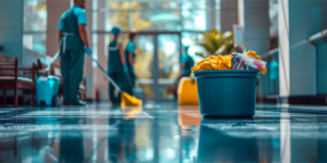 janitorial workers cleaning floors